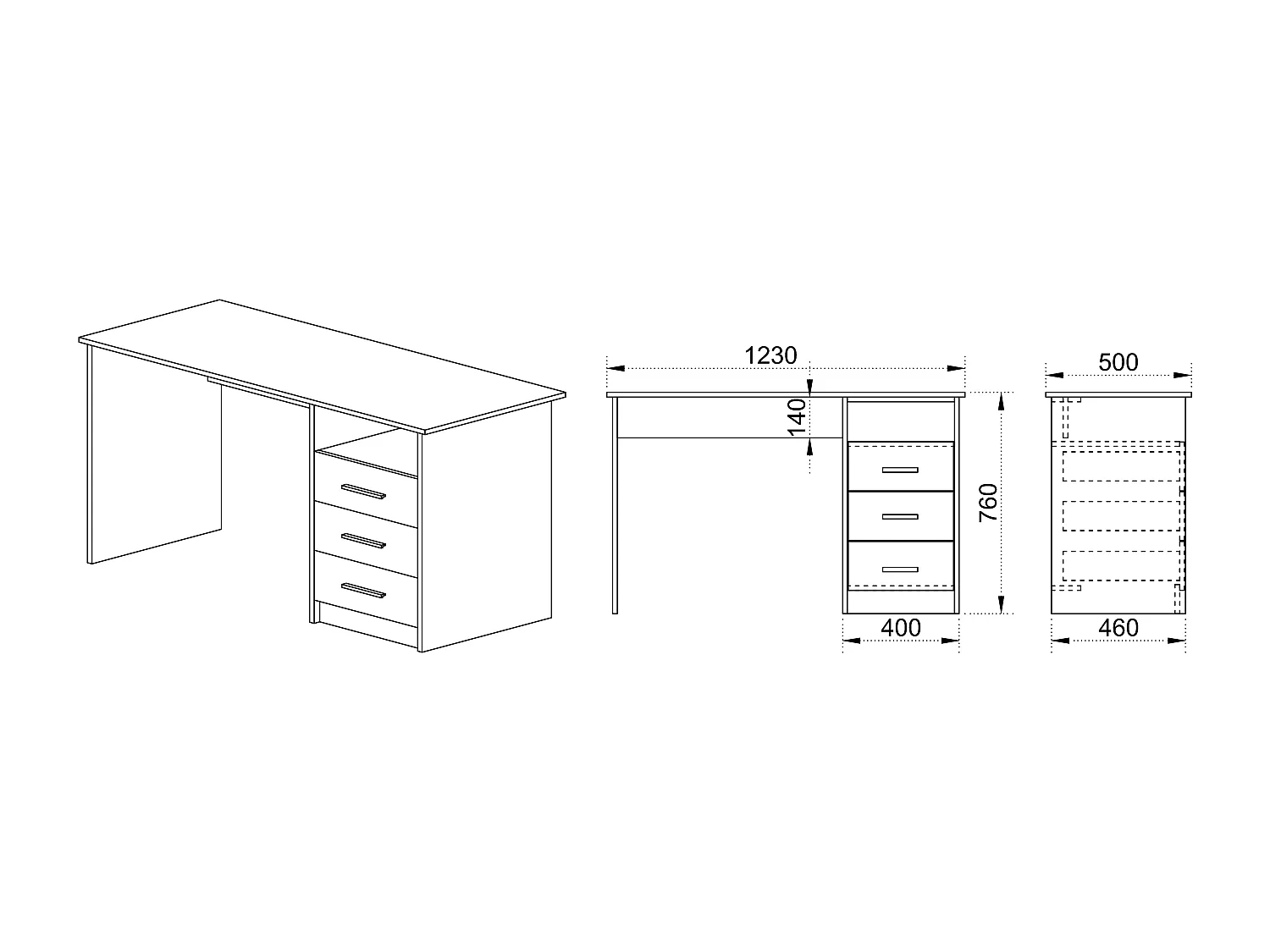 Scrivania da camera moderna con tre cassetti 123x76 rovere naturale SCI13