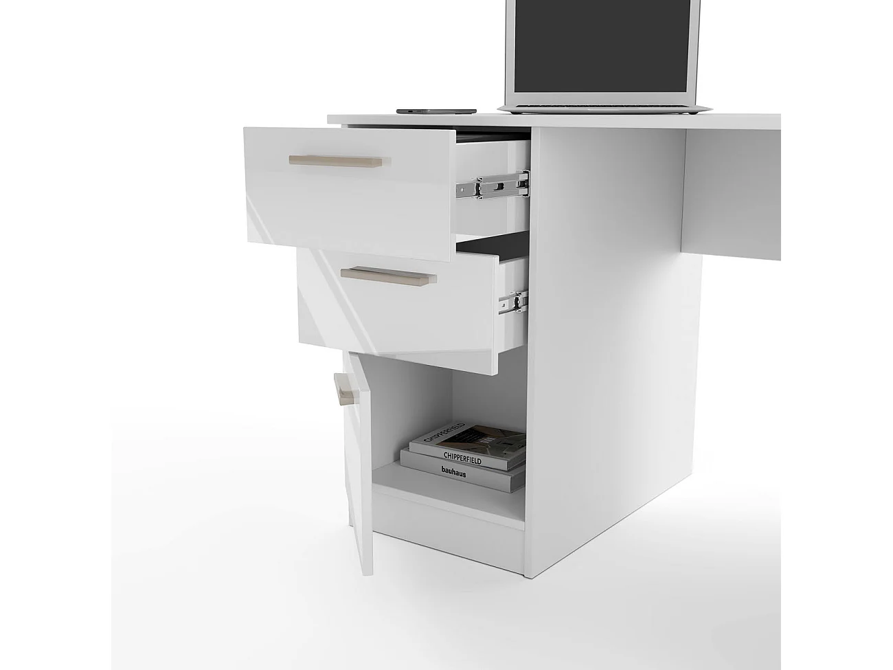 Scrivania 138x75 cm bianco opaco/ bianco lucido con 2 ante e 4 cassetti SCI26