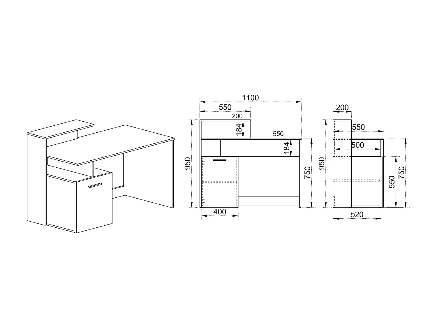Scrivania da camera design moderno 110x95 rovere chiaro SCI14