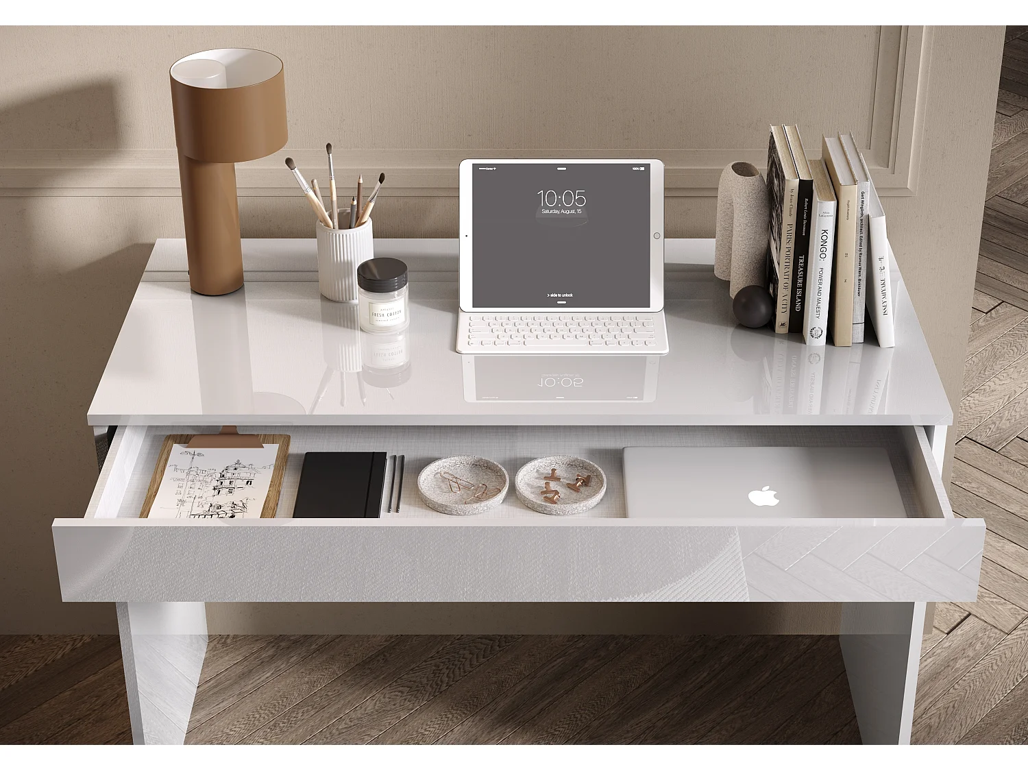 Scrivania da ufficio con cassetto 110x76 cm bianco lucido SCL1