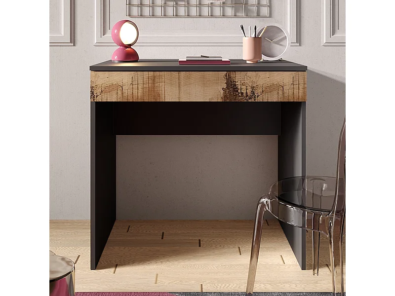 Scrivania piccola da ufficio con cassetto 78x76 cm nero opaco e pero SCL2