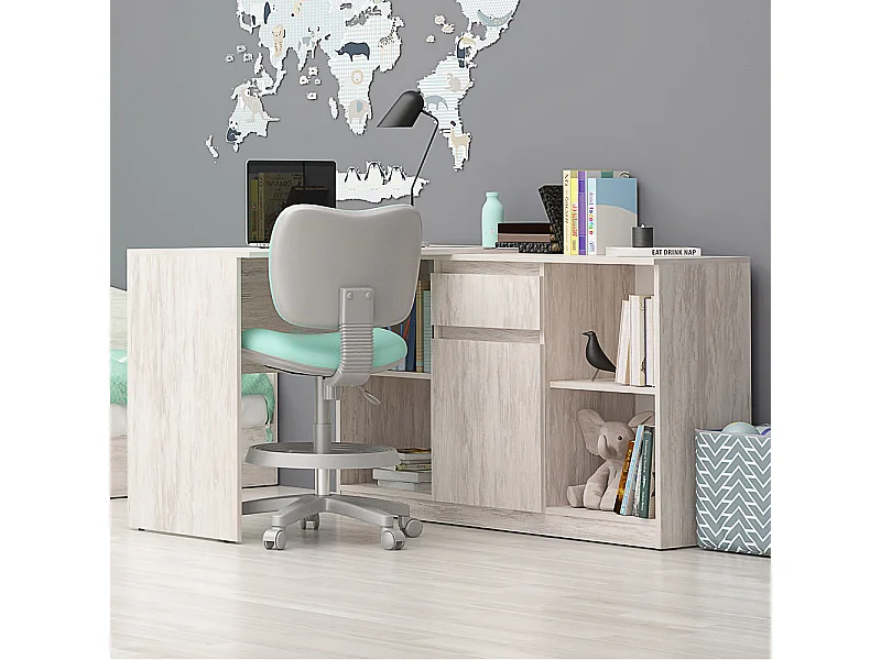 Scrivania ad angolo con anta e cassetto in bianco legno SCG4