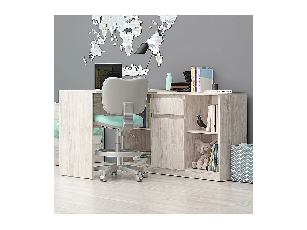 Scrivania ad angolo con anta e cassetto in bianco legno SCG4