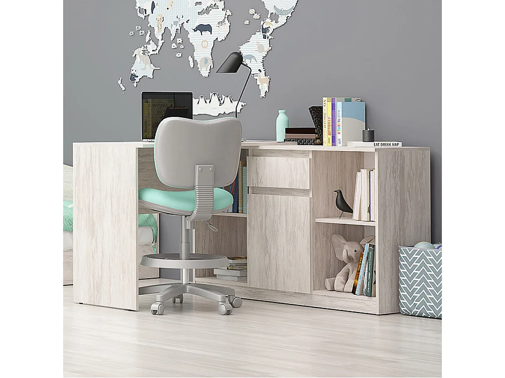 Scrivania ad angolo con anta e cassetto in bianco legno SCG4