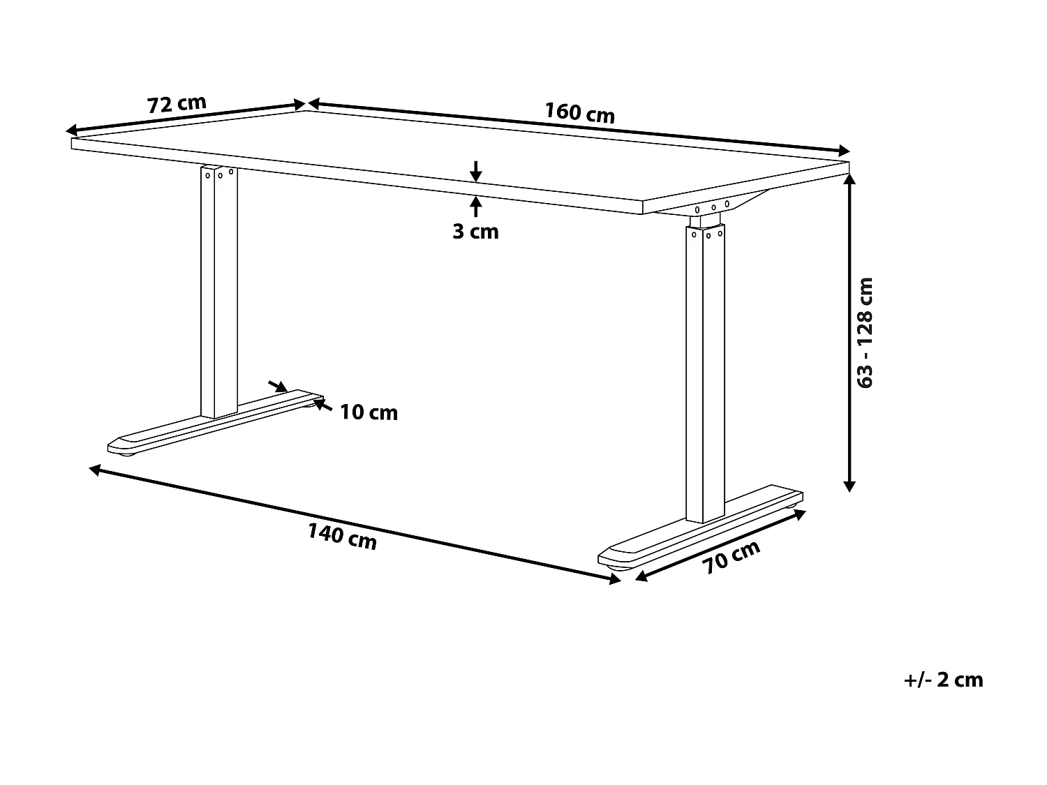 Bureau réglable en hauteur électriquement DESTIN II Noir 160 cm 72 cm