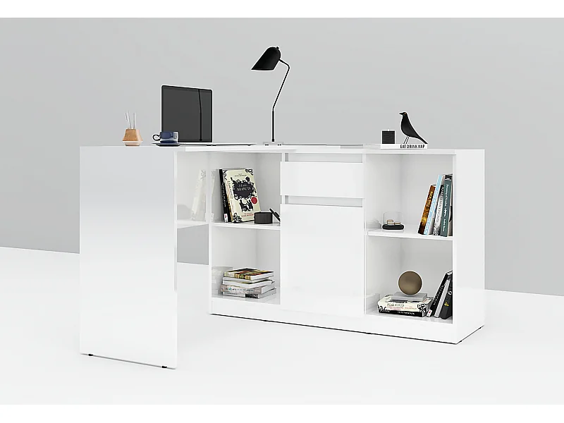 Scrivania ad angolo con anta e cassetto in bianco lucido SCG4