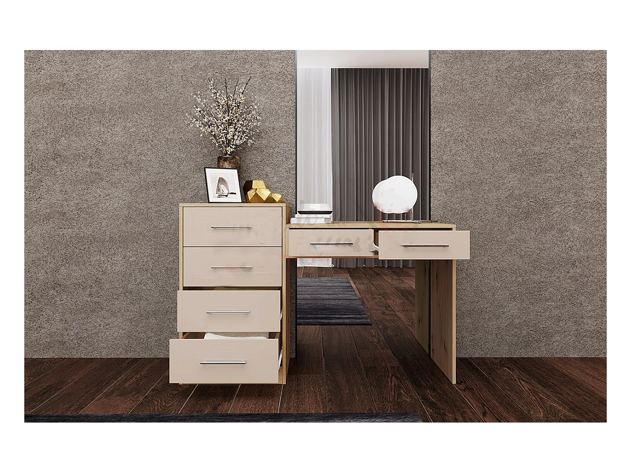 Scrivania da camera con sei cassetti130x85 abete naturale SCI20