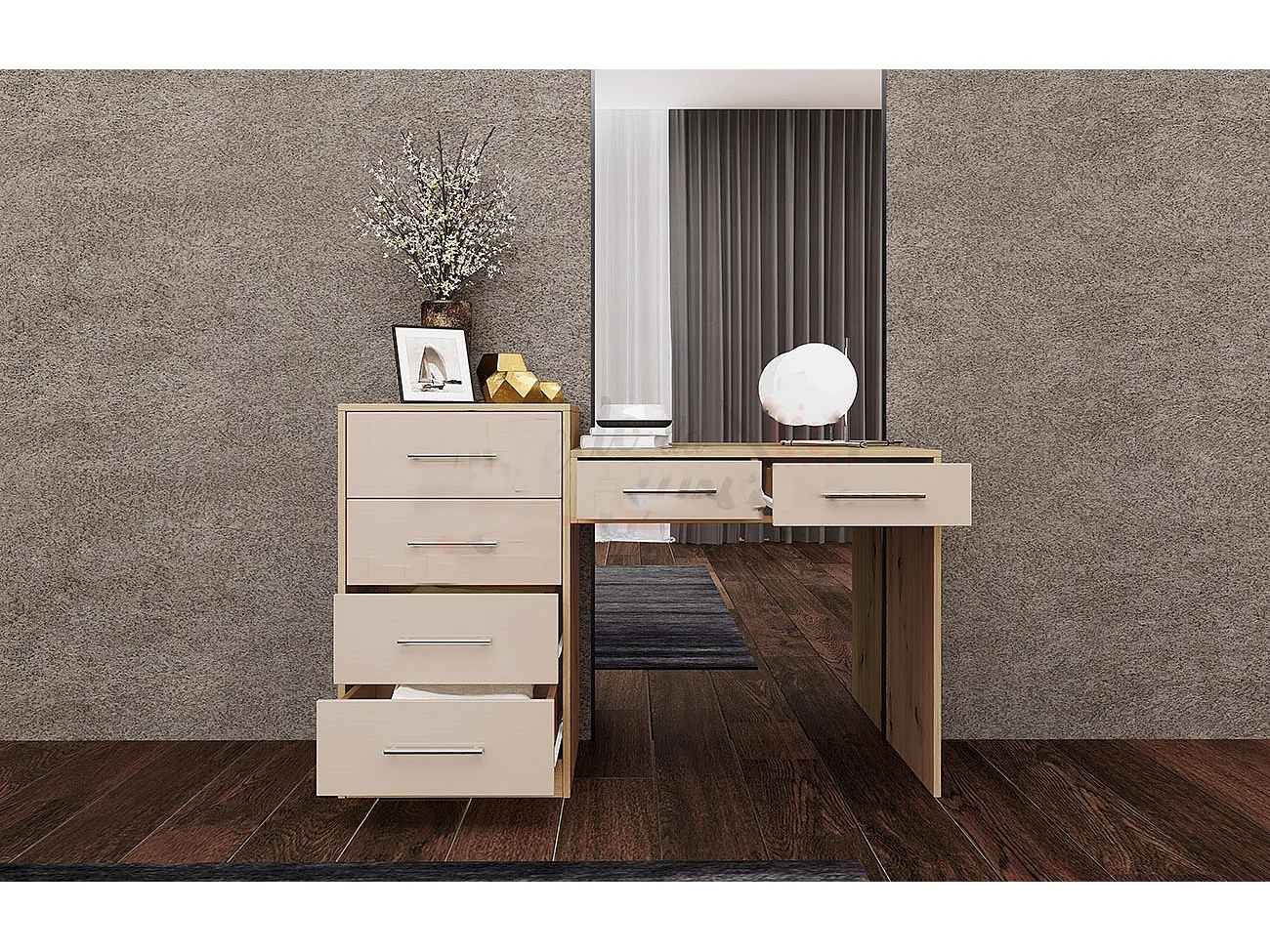 Scrivania da camera con sei cassetti130x85 abete naturale SCI20