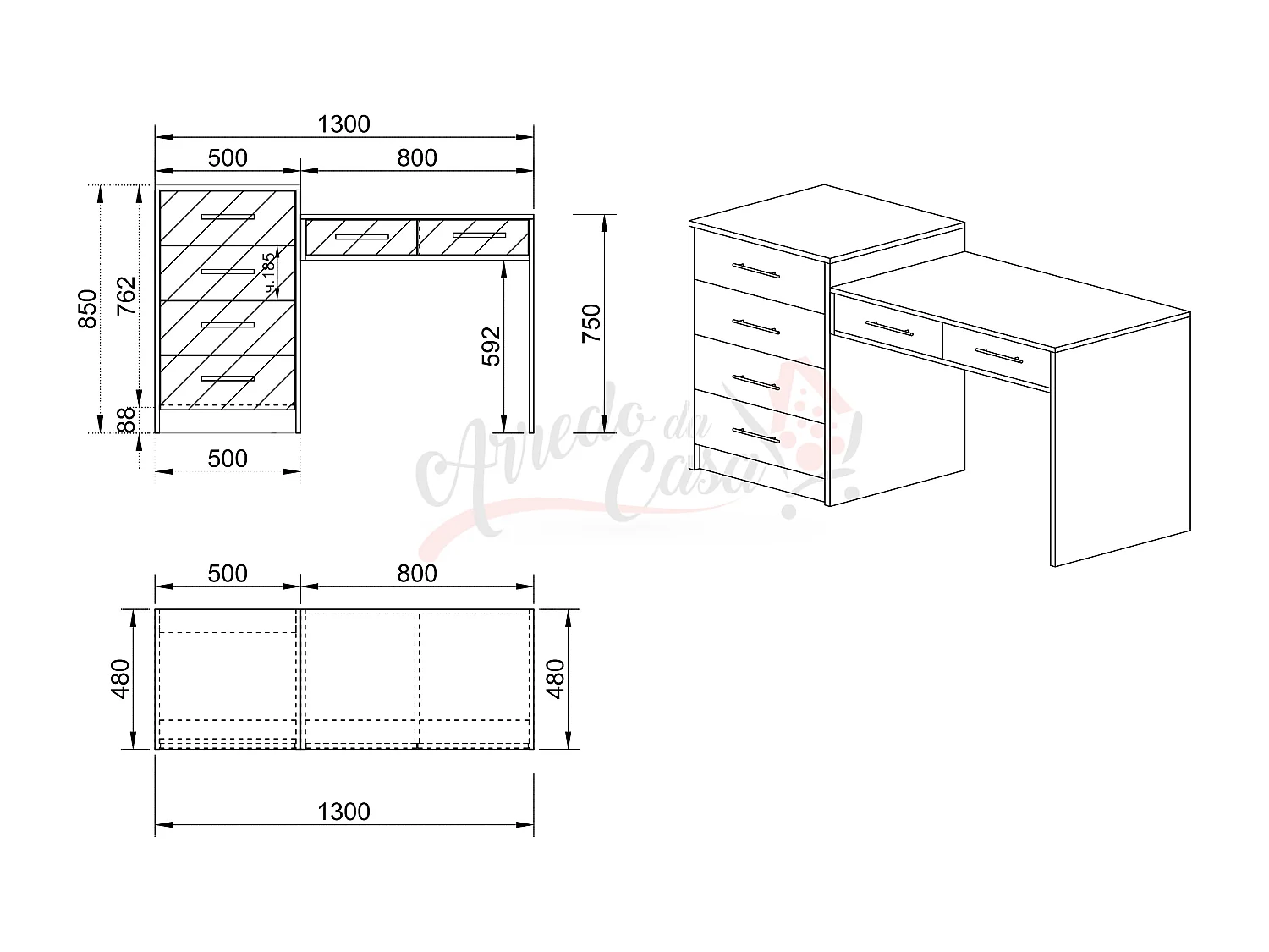 Scrivania da camera con sei cassetti130x85 abete naturale SCI20