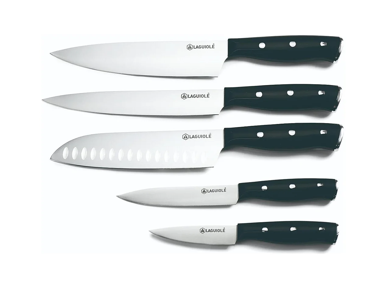 Bloc de 5 couteaux en acier noir - "Gleam"