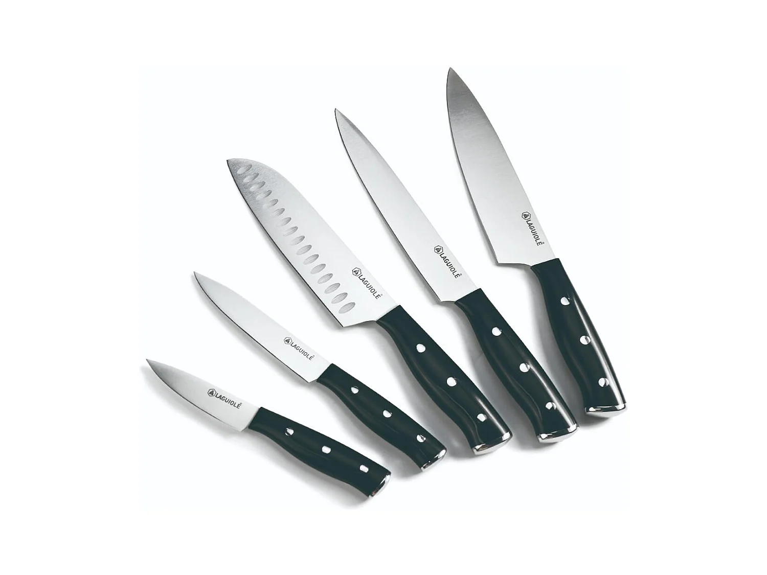 Bloc de 5 couteaux en acier noir - "Gleam"