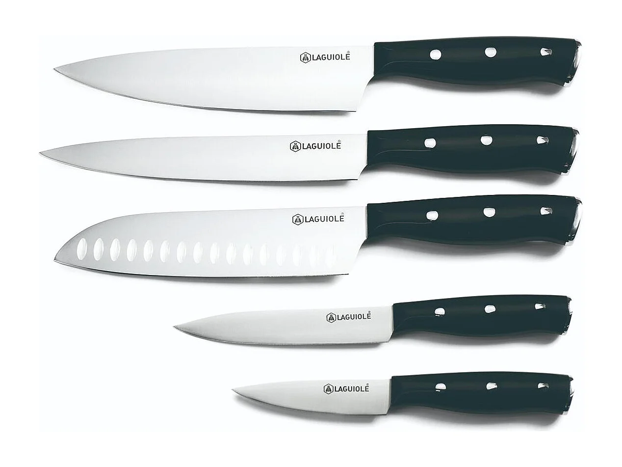 Bloc de 5 couteaux en acier noir - "Gleam"