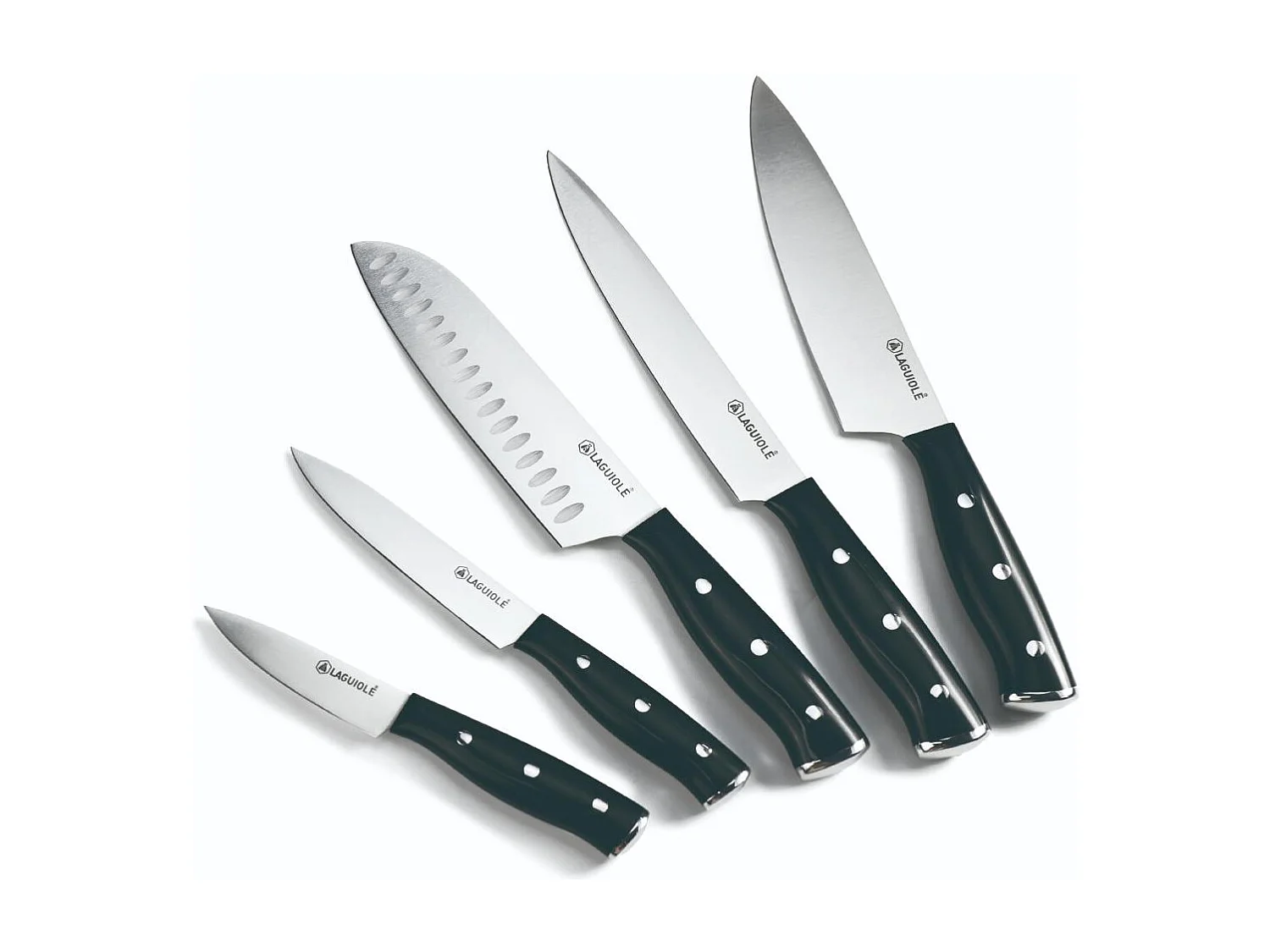 Bloc de 5 couteaux en acier noir - "Gleam"