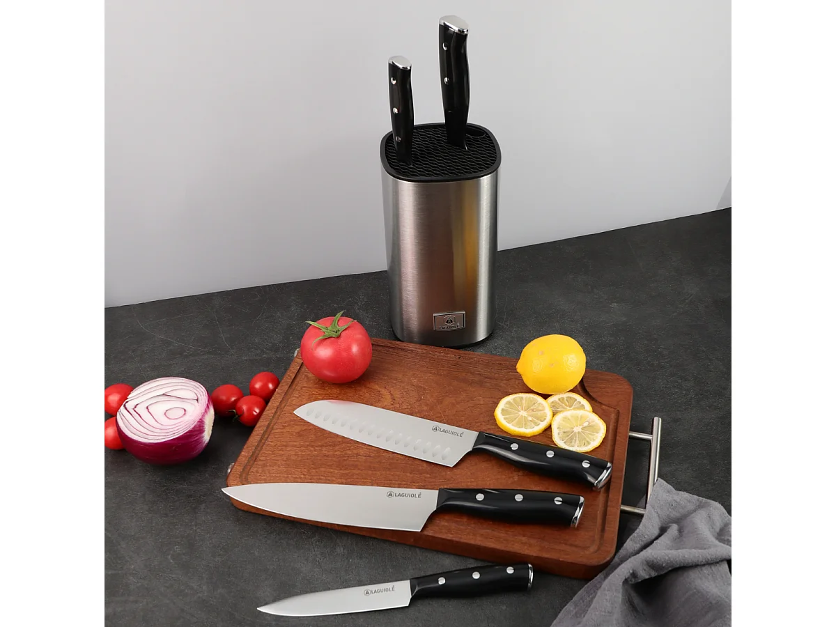 Bloc de 5 couteaux en acier noir - "Gleam"