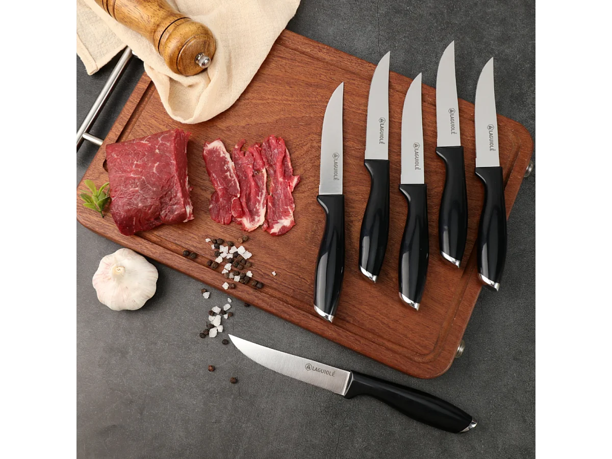 Set de 6 couteaux à steak en acier noir - "Lumin"