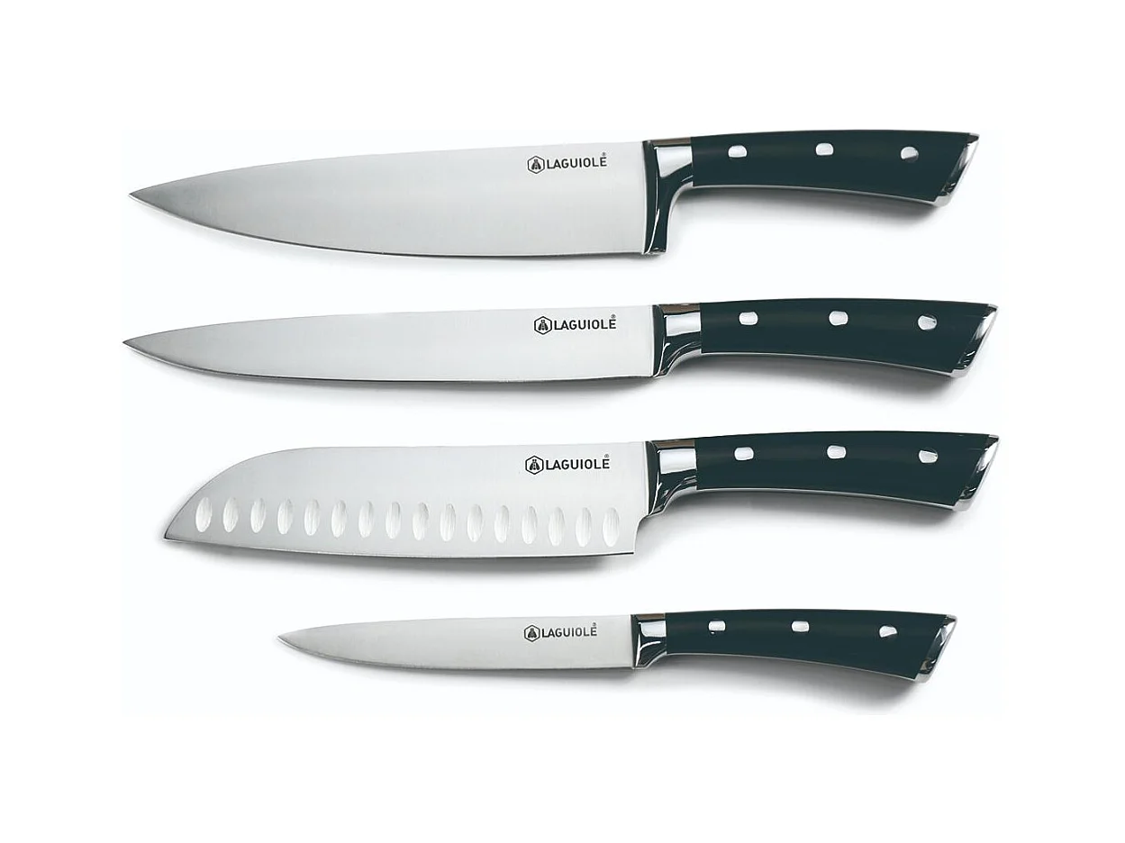 Bloc de 4 couteaux en acier noir - "Lustrobois"