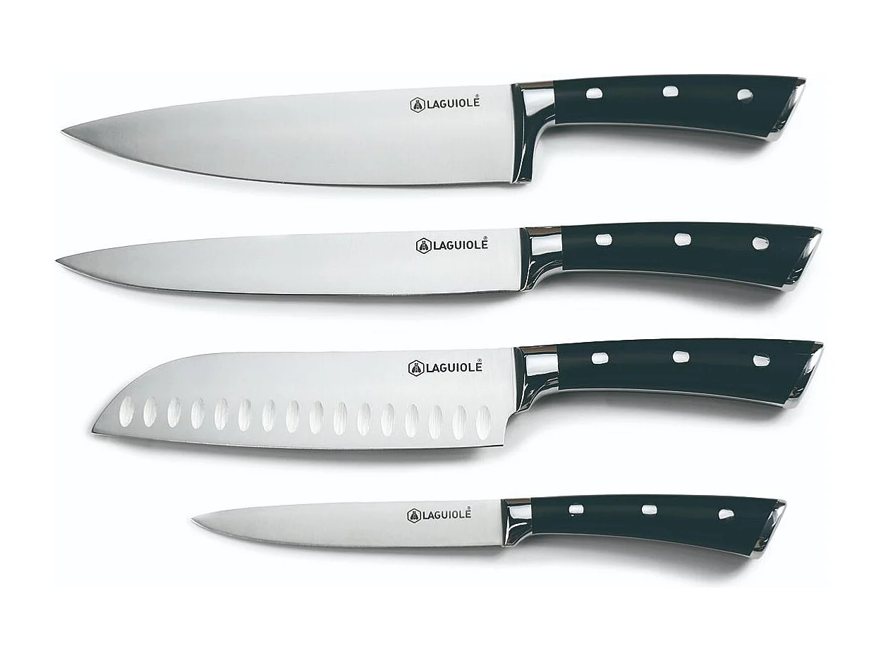 Bloc de 4 couteaux en acier noir - "Lustrobois"