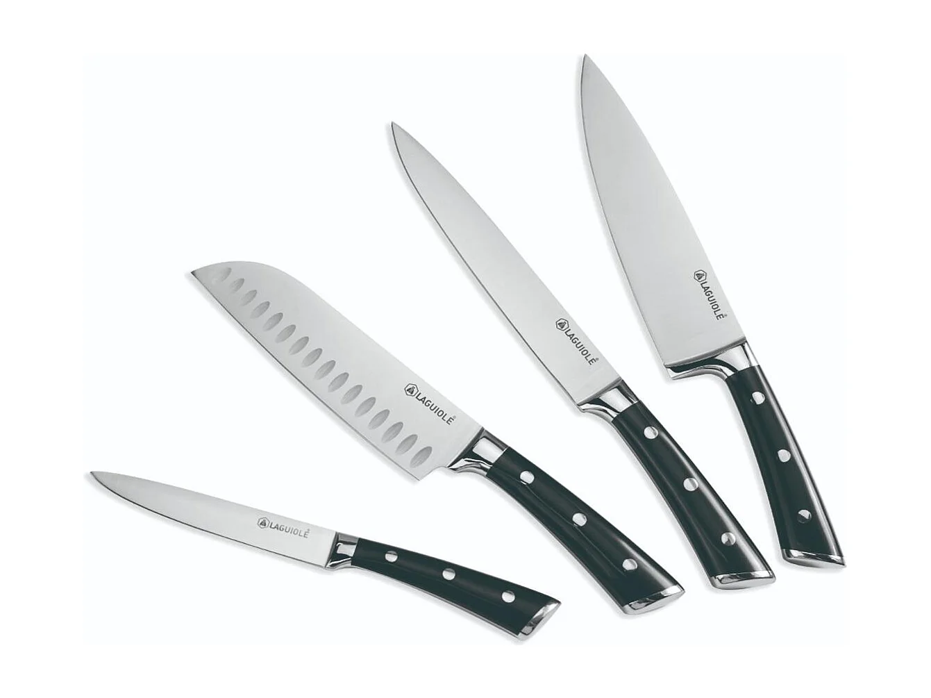 Bloc de 4 couteaux en acier noir - "Lustrobois"