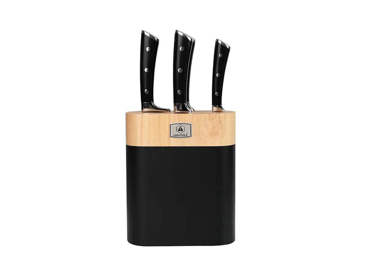 Bloc de 4 couteaux en acier noir - "Lustrobois"