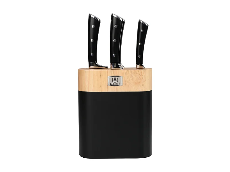 Bloc de 4 couteaux en acier noir - "Lustrobois"