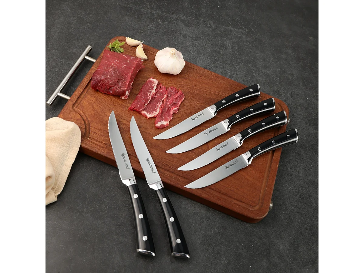 Set de 6 couteaux à steak en acier noir - "Lustrobois"