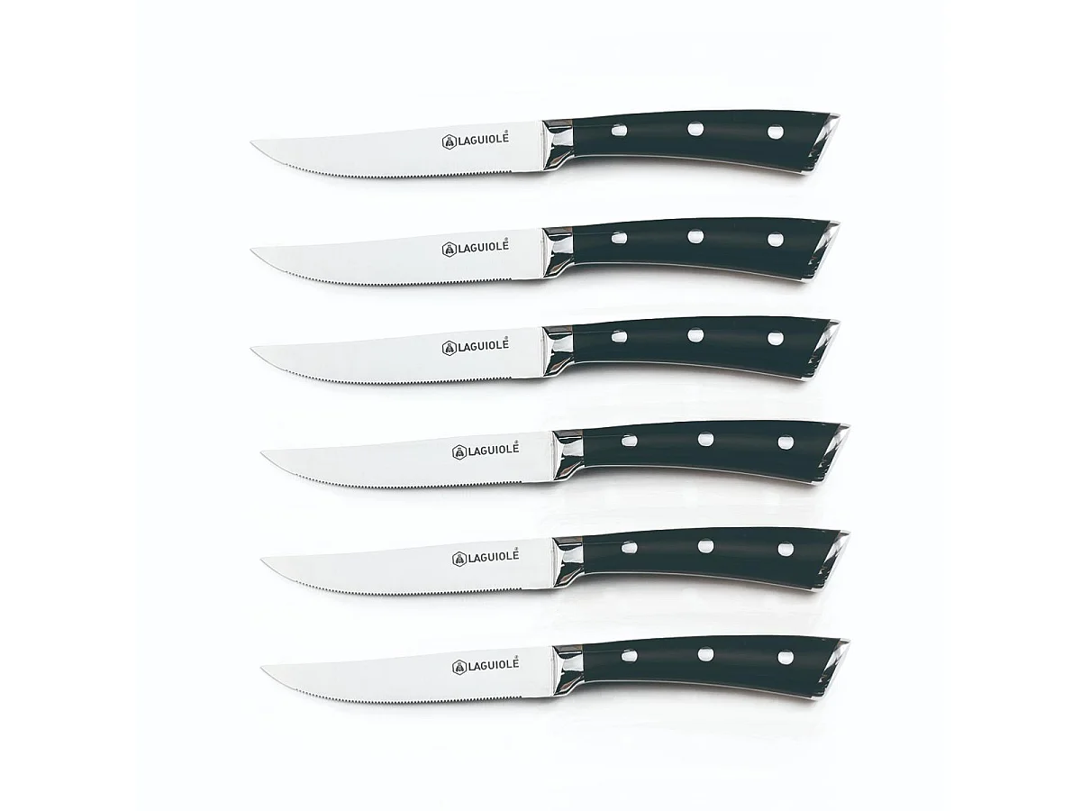 Set de 6 couteaux à steak en acier noir - "Lustrobois"