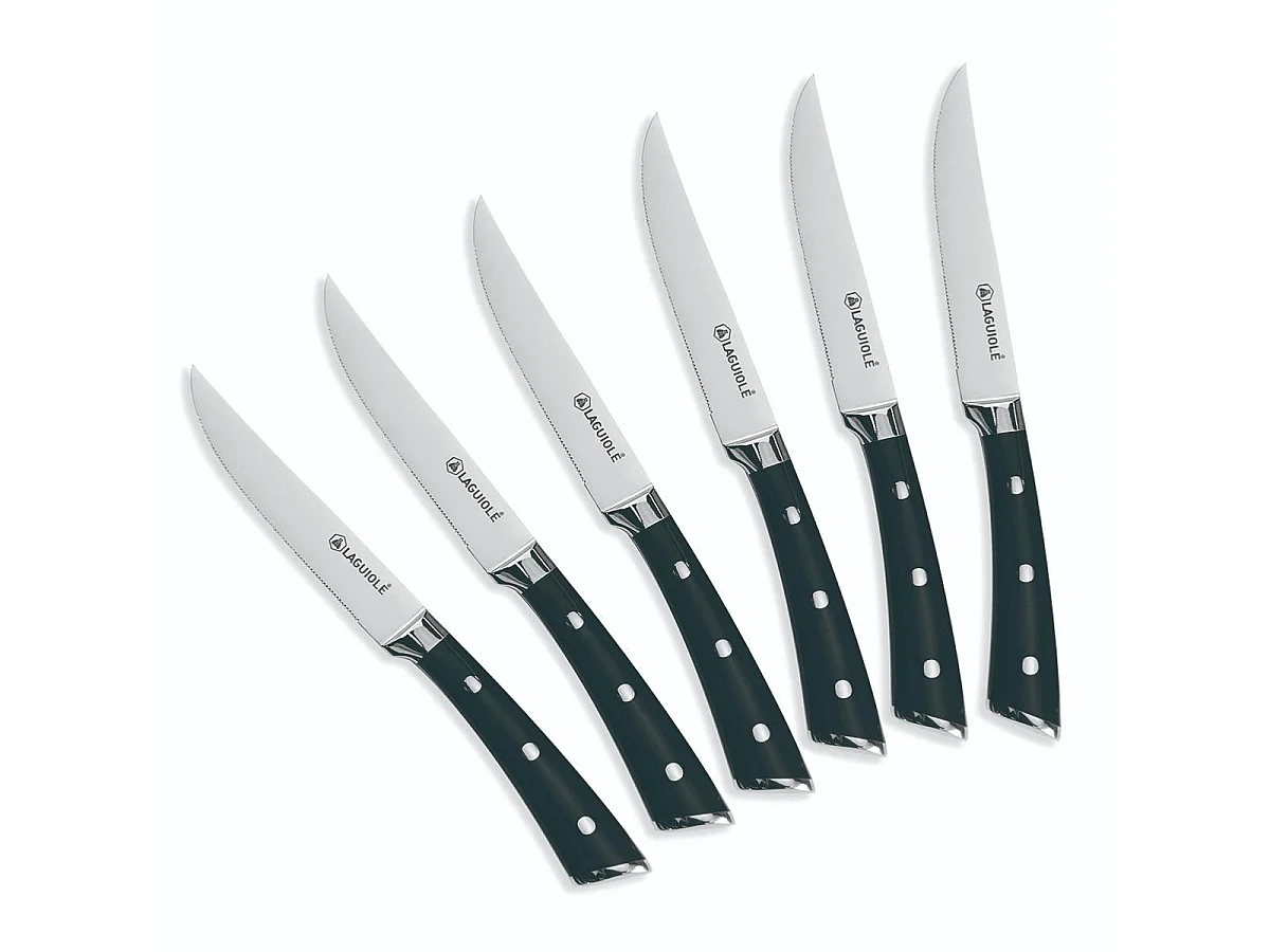 Set de 6 couteaux à steak en acier noir - "Lustrobois"