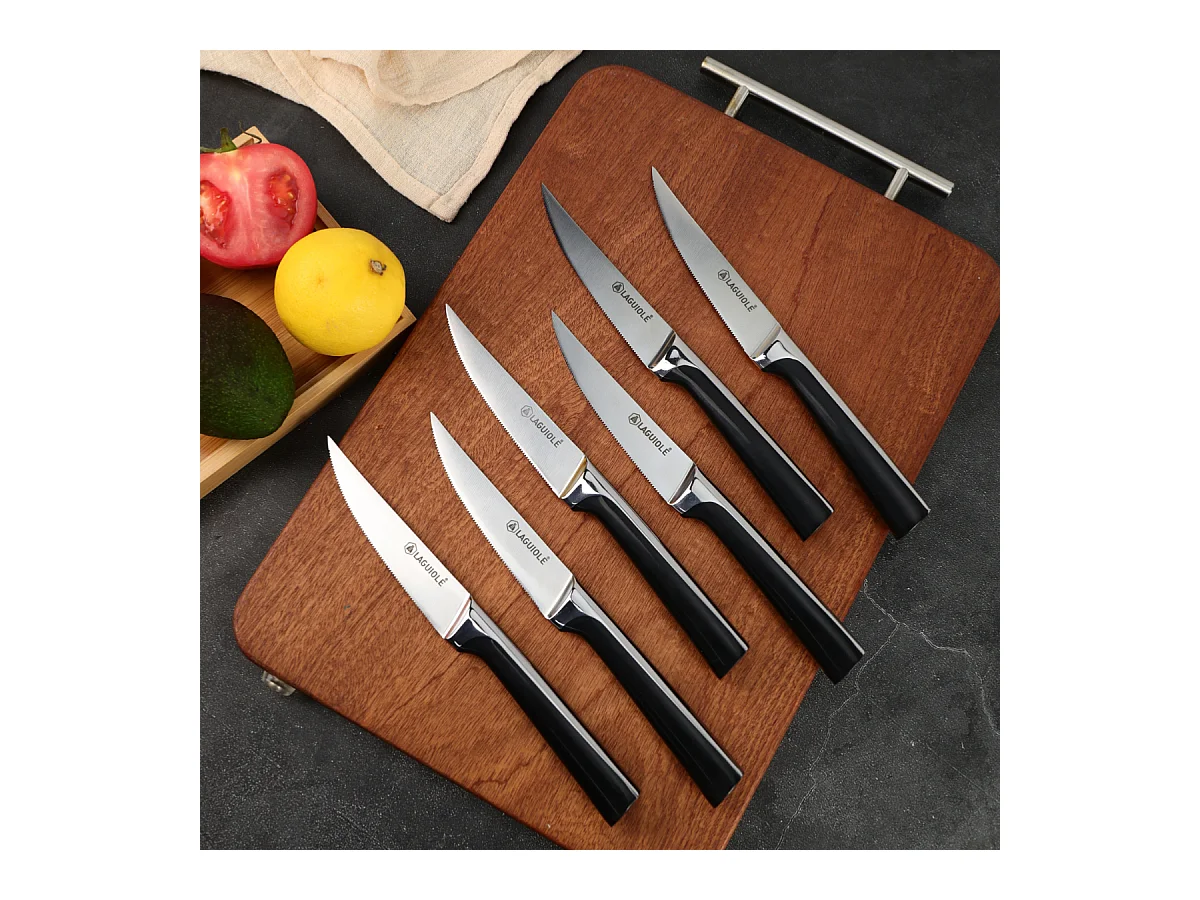 Set de 6 couteaux à steak en acier noir  - "Scintibois"