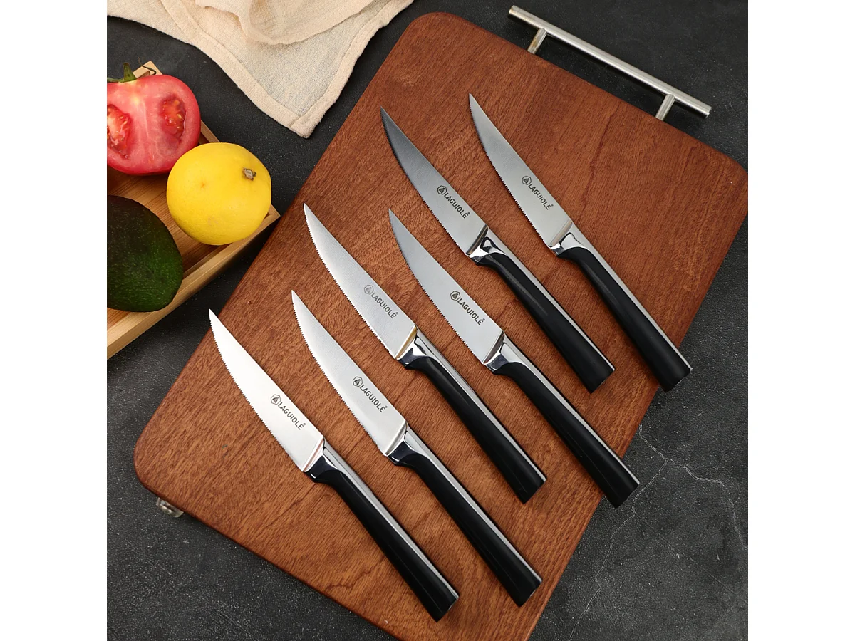 Set de 6 couteaux à steak en acier noir  - "Scintibois"