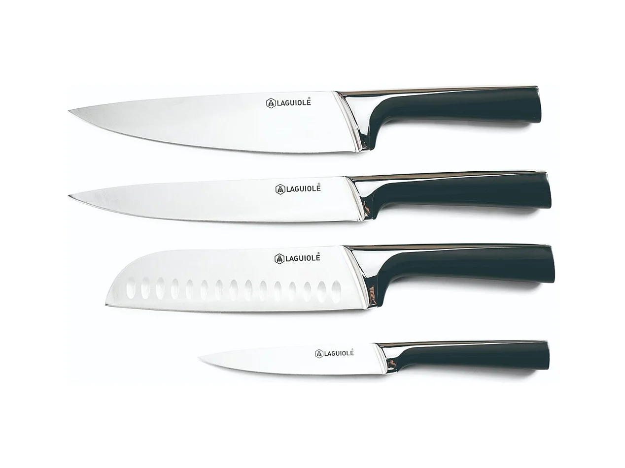 Bloc de 4 couteaux en acier noir - "Scintibois"