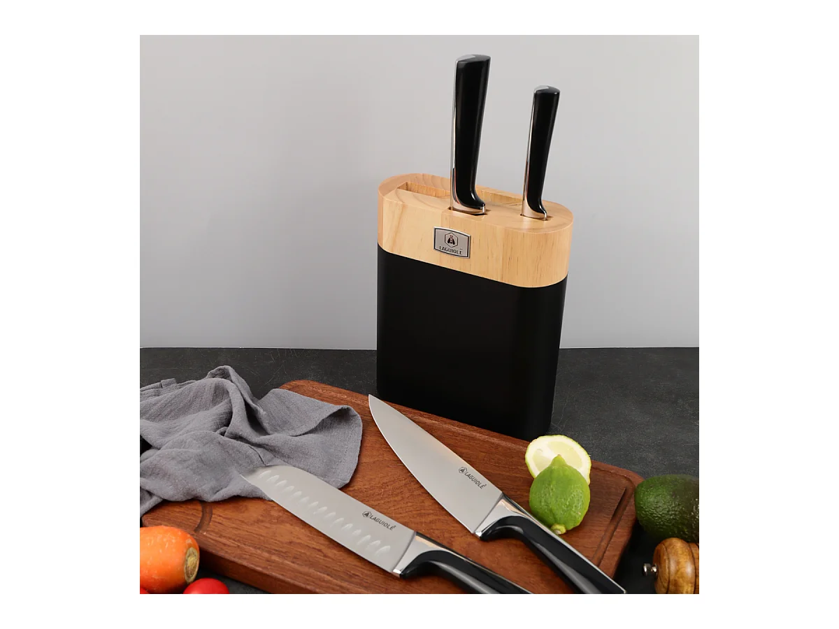 Bloc de 4 couteaux en acier noir - "Scintibois"