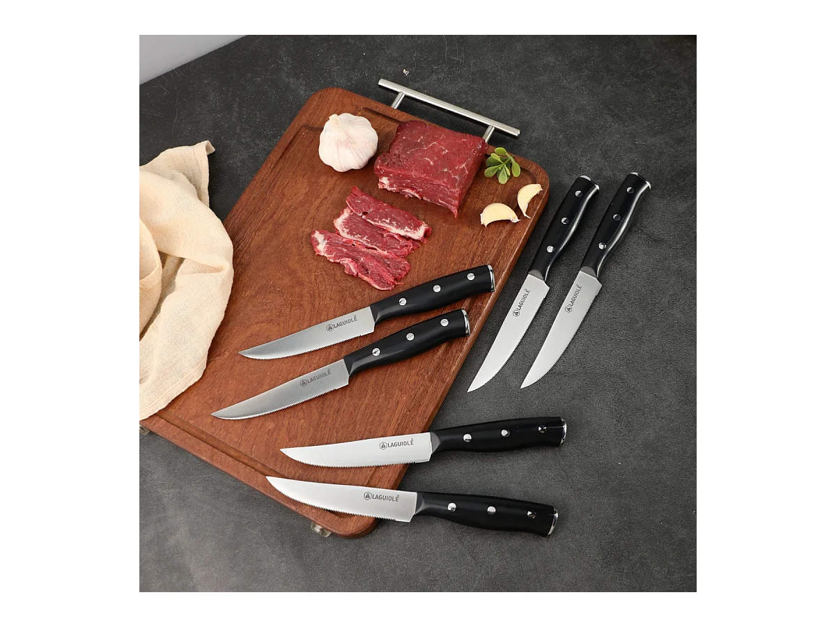 Set de 6 couteaux à steak en acier noir - "Gleam"
