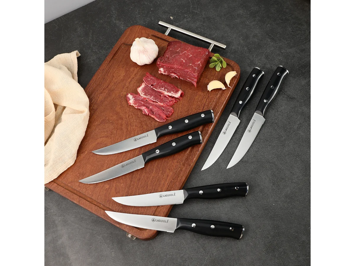 Set de 6 couteaux à steak en acier noir - "Gleam"