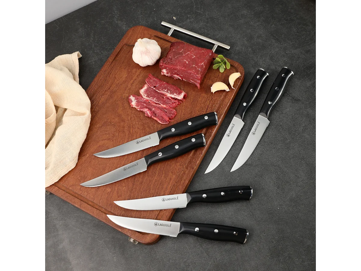 Set de 6 couteaux à steak en acier noir - "Gleam"