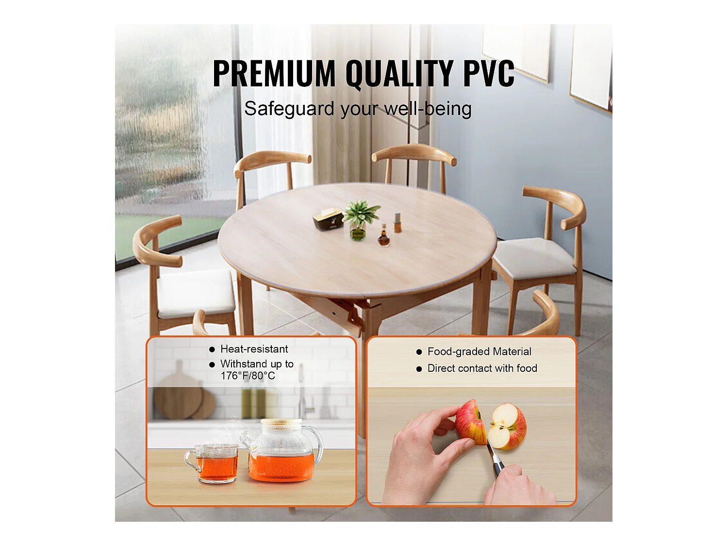 Nappe Transparente SucceBuy Protecteur de Table en PVC, Housse de Bureau Ronde en Plastique Transparent de 123 cm, Épaisseur de 1.5 mm