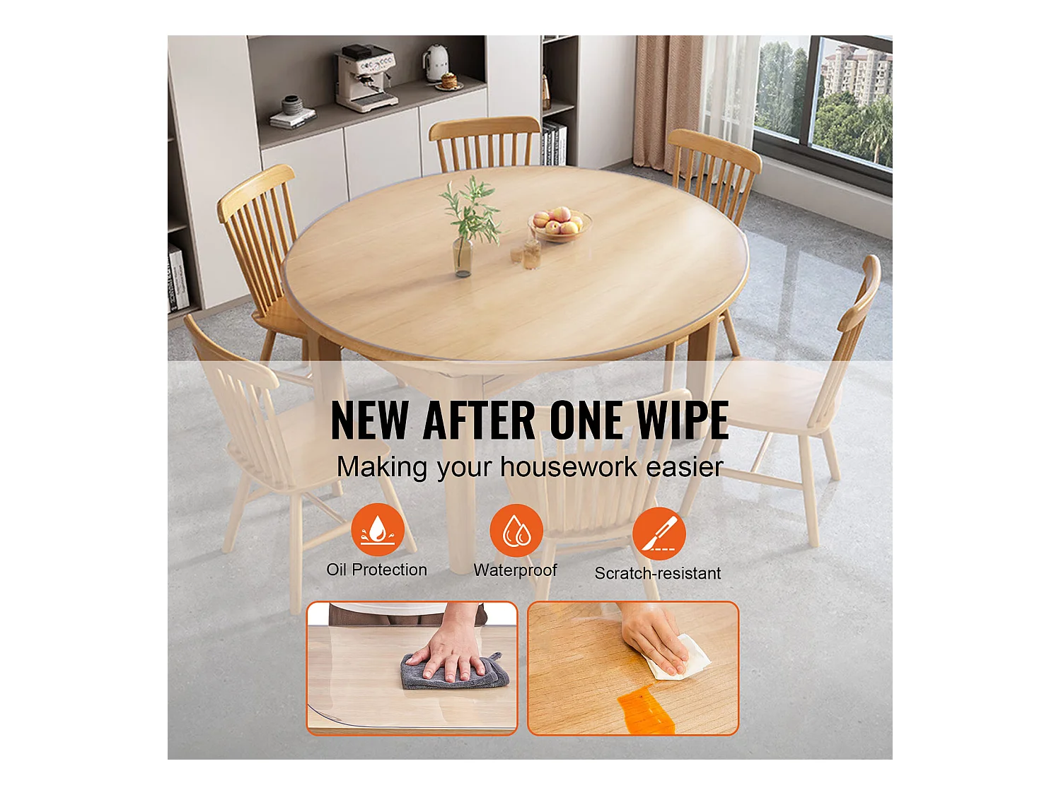 Nappe Transparente SucceBuy Protecteur de Table en PVC, Housse de Bureau Ronde en Plastique Transparent de 123 cm, Épaisseur de 1.5 mm