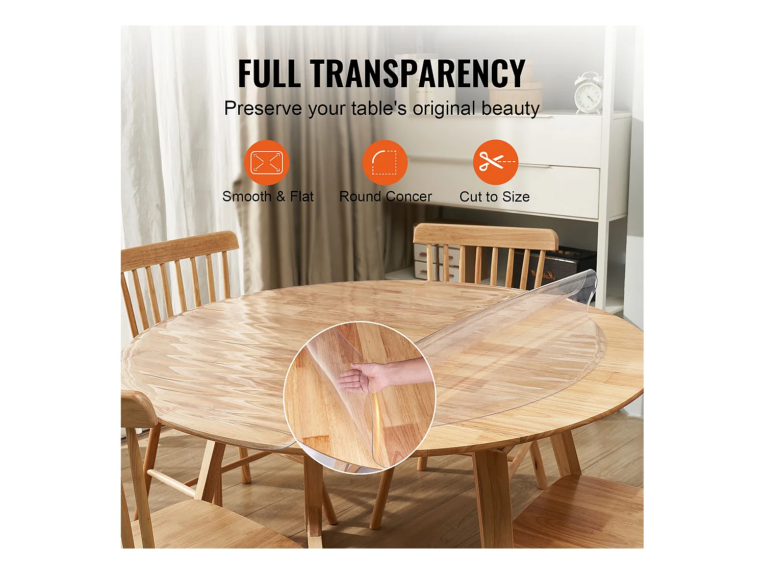 Nappe Transparente SucceBuy Protecteur de Table en PVC, Housse de Bureau Ronde en Plastique Transparent de 123 cm, Épaisseur de 1.5 mm