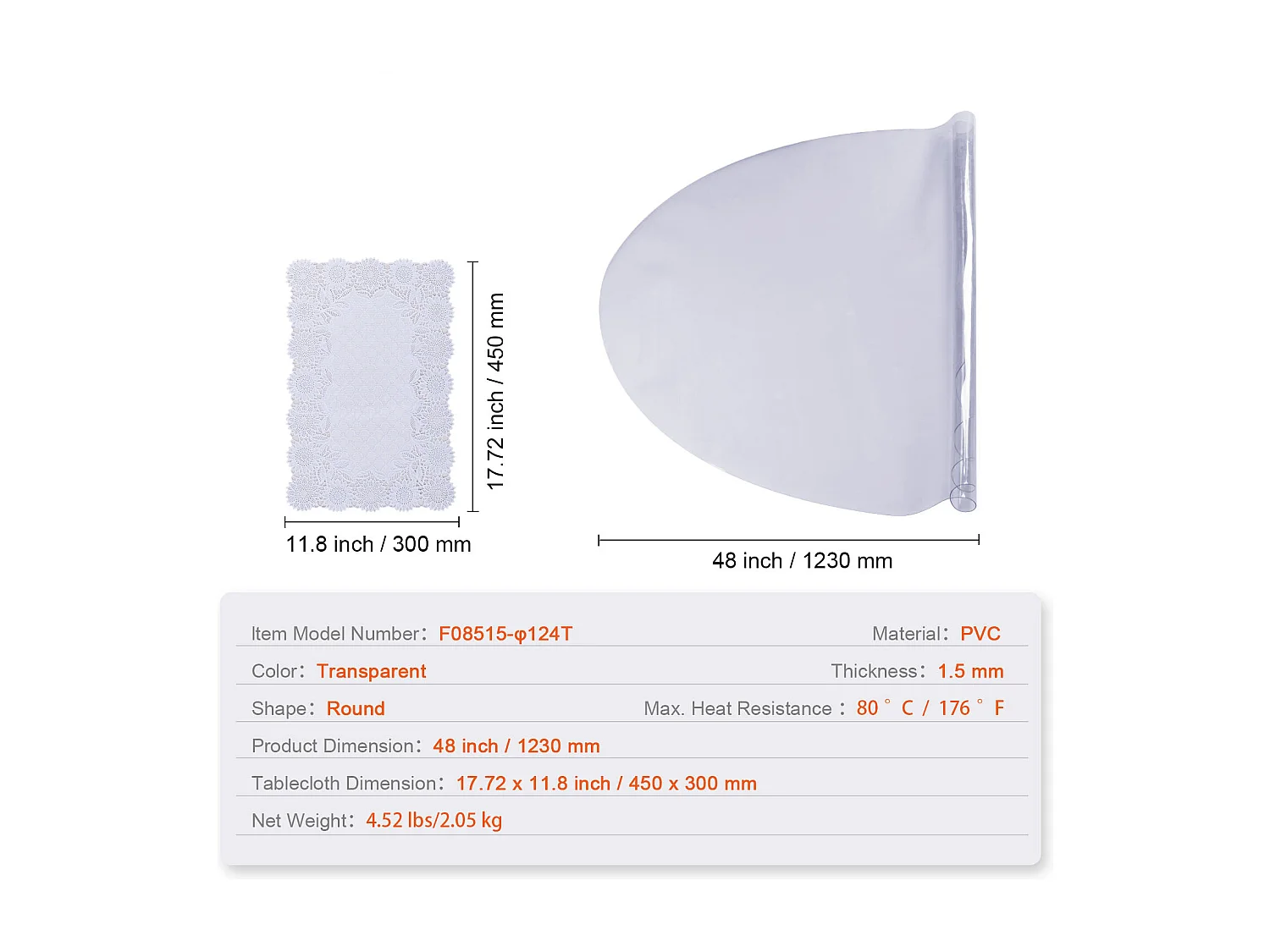 Tovaglia Trasparente SucceBuy Copritavolo in PVC Rotondo da 123 cm in Plastica Trasparente, Spessore 1.5 mm