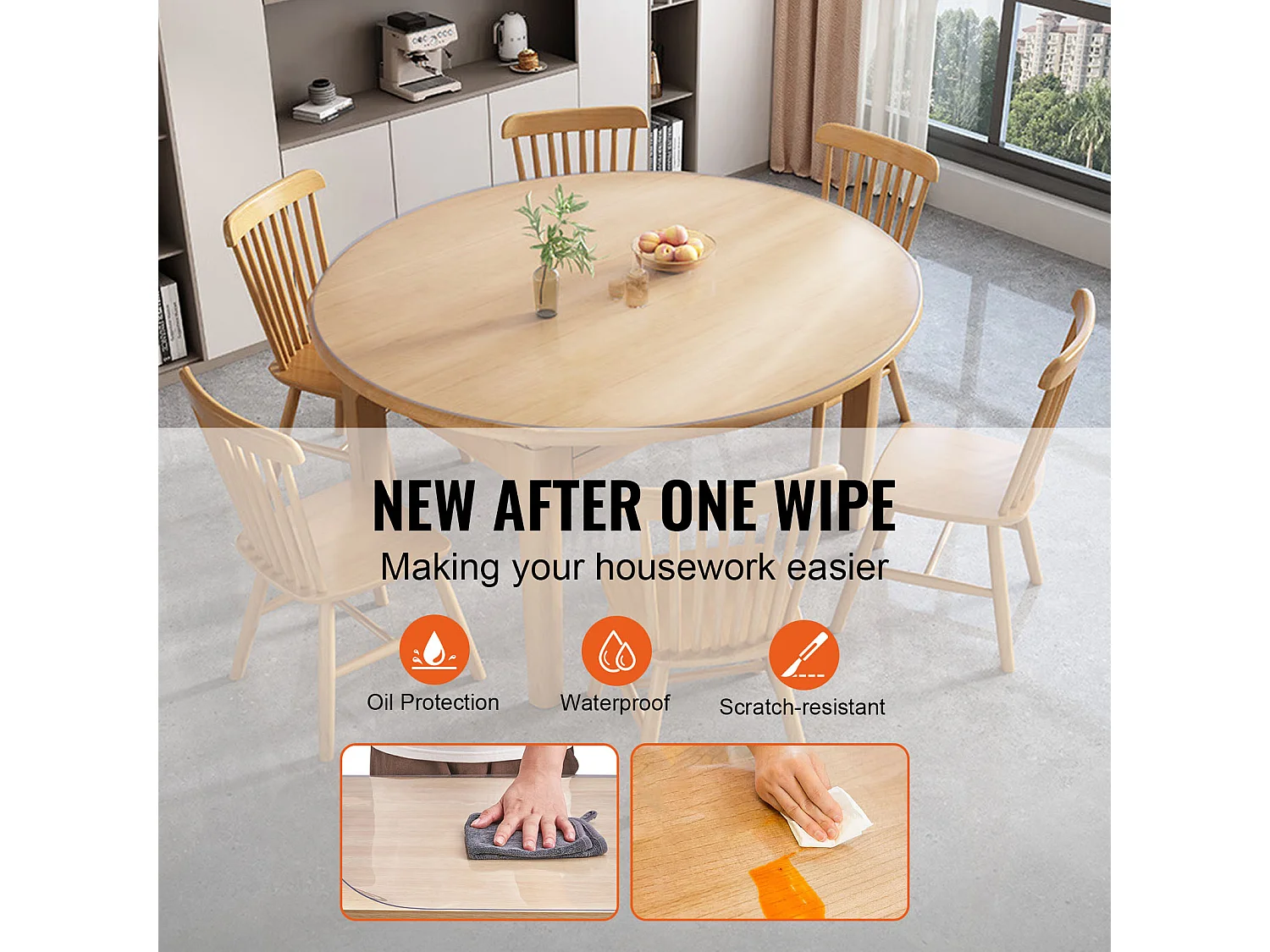 Tovaglia Trasparente SucceBuy Copritavolo in PVC Rotondo da 123 cm in Plastica Trasparente, Spessore 1.5 mm