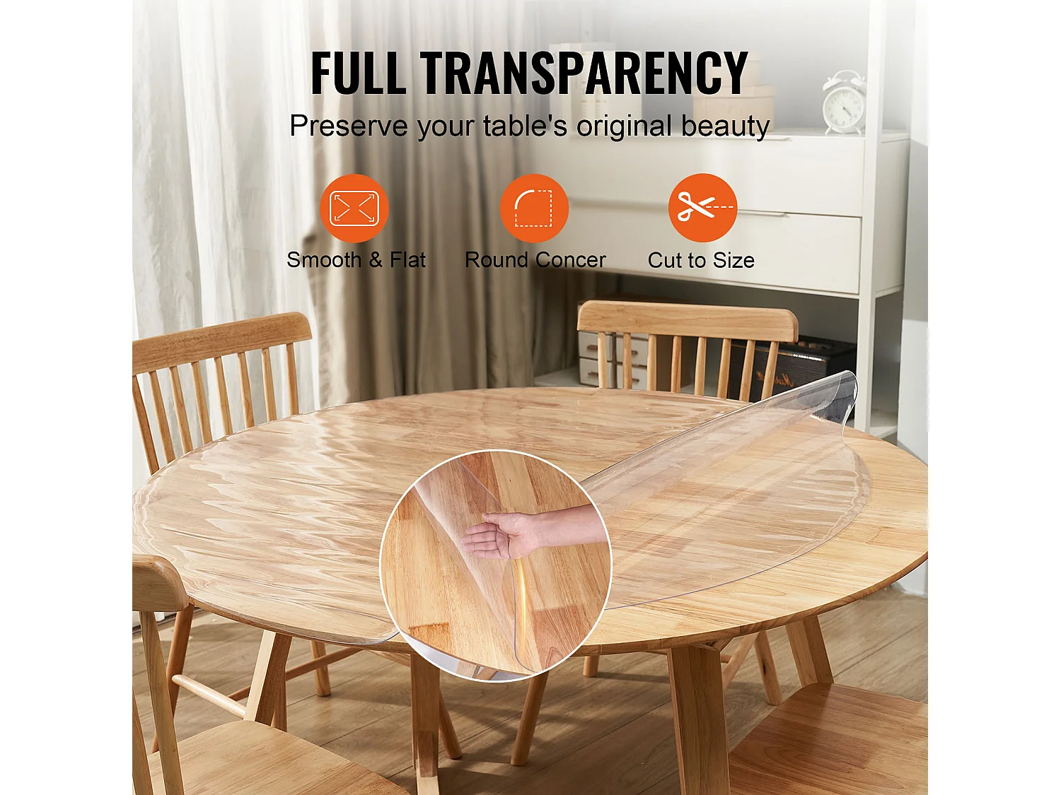 Tovaglia Trasparente SucceBuy Copritavolo in PVC Rotondo da 123 cm in Plastica Trasparente, Spessore 1.5 mm