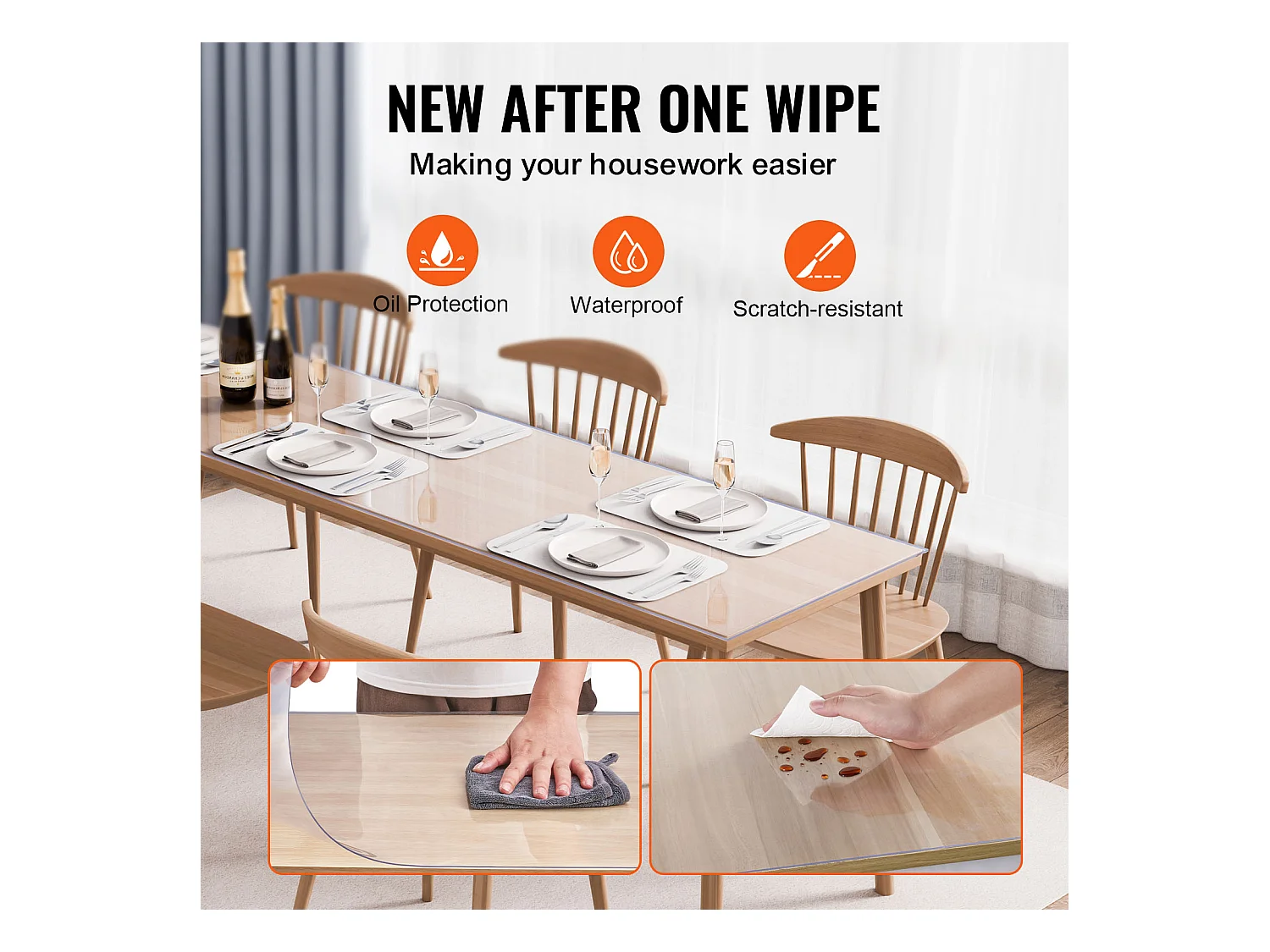 Nappe Transparente SucceBuy Protection de Table en PVC, 61 x 243 cm, Tapis de Bureau en Plastique Transparent, 1.5 mm d'Épaisseur