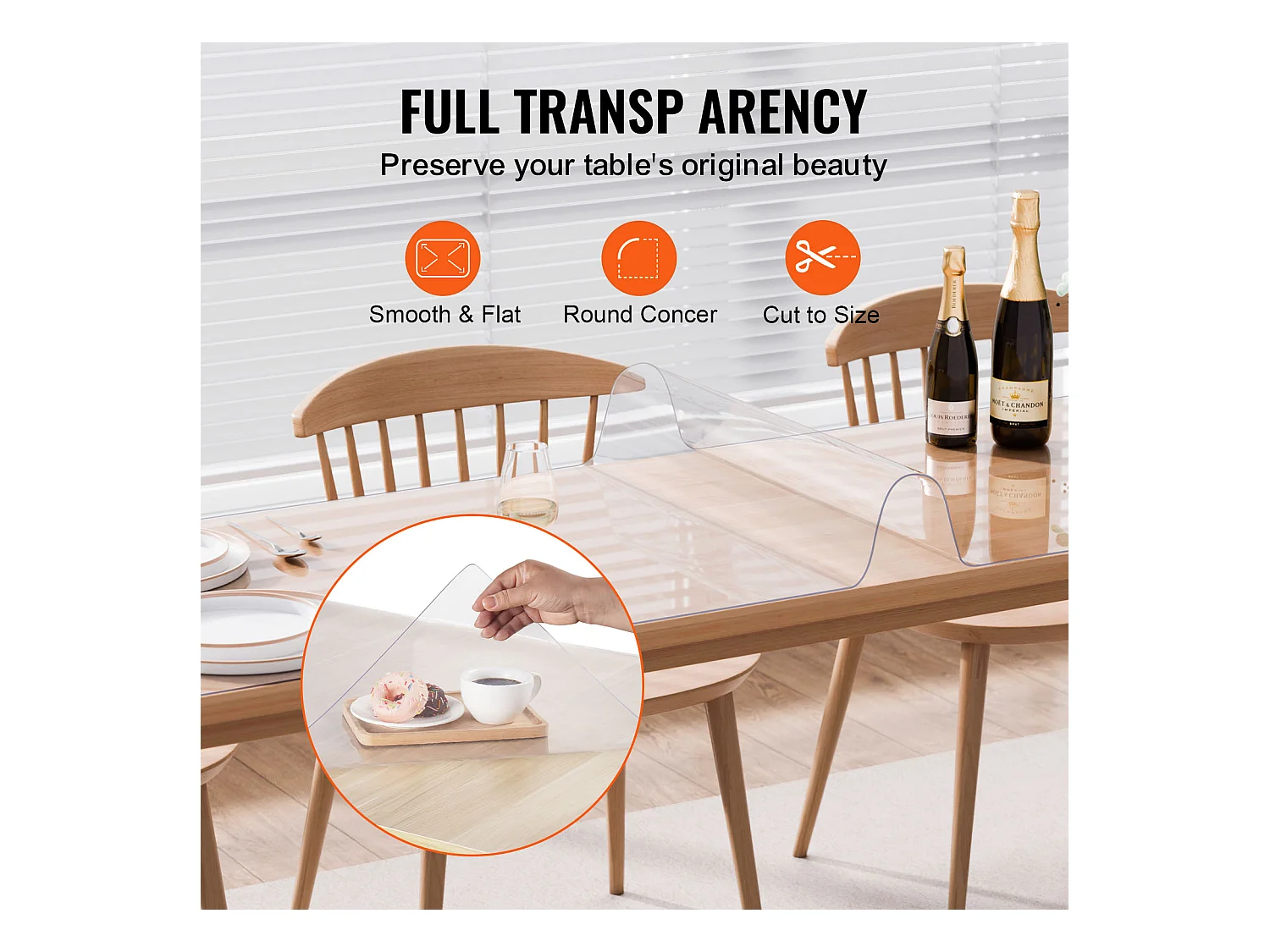 Nappe Transparente SucceBuy Protection de Table en PVC, 61 x 243 cm, Tapis de Bureau en Plastique Transparent, 1.5 mm d'Épaisseur