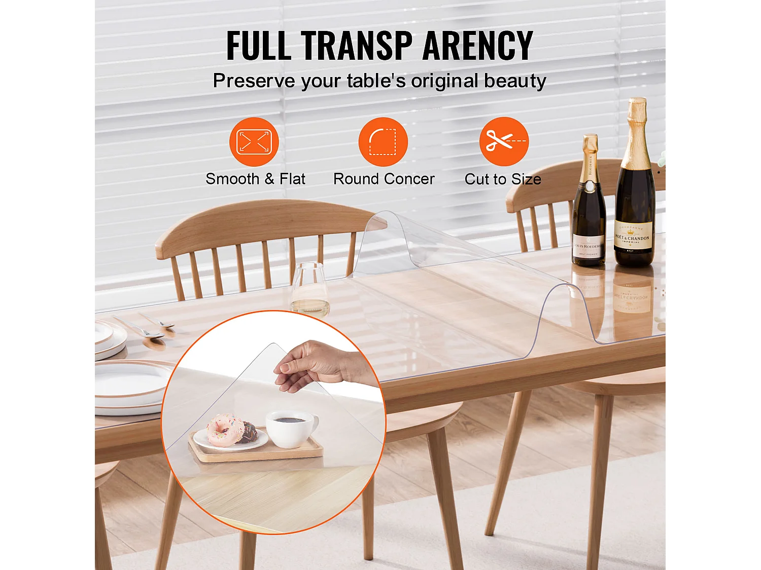 Toalha de Mesa Transparente SucceBuy Protetor de Mesa em PVC, Capa de Plástico Transparente de 106.68 x 243.84 cm, 1,5 mm de Espessura