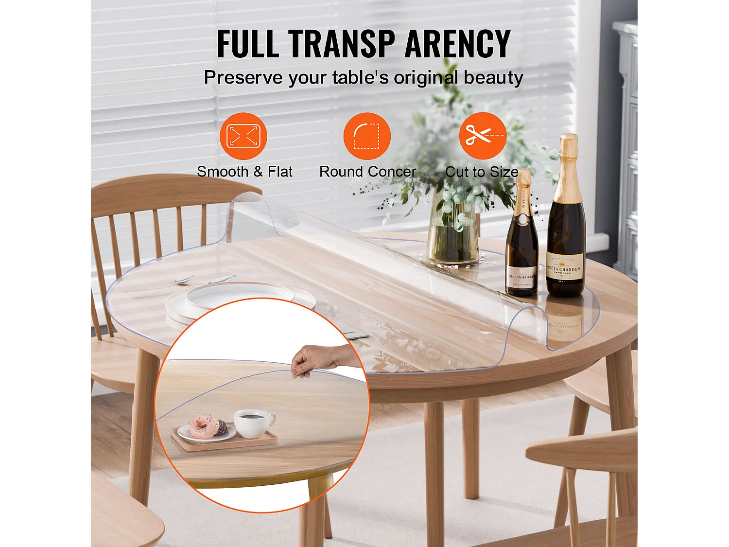 Transparant Tafelkleed SucceBuy PVC Tafelbeschermer, 106 cm Ronde Doorzichtige Plastic Bureau-Onderlegger, 2 mm Dik