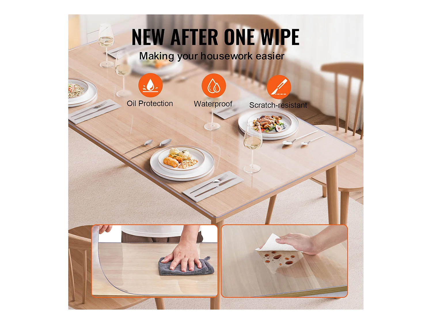 Nappe Transparente SucceBuy Protecteur de Table en PVC 101.6 x 203.2 cm Transparent 2.0 mm d'Épaisseur Housse de Bureau