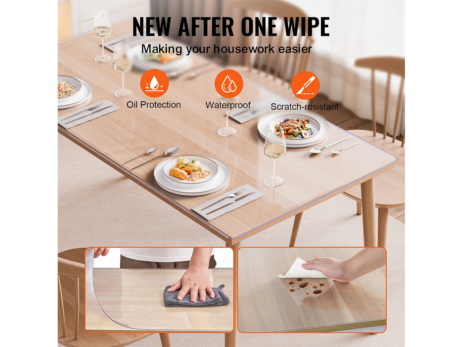 Nappe Transparente SucceBuy Protecteur de Table en PVC 101.6 x 203.2 cm Transparent 2.0 mm d'Épaisseur Housse de Bureau