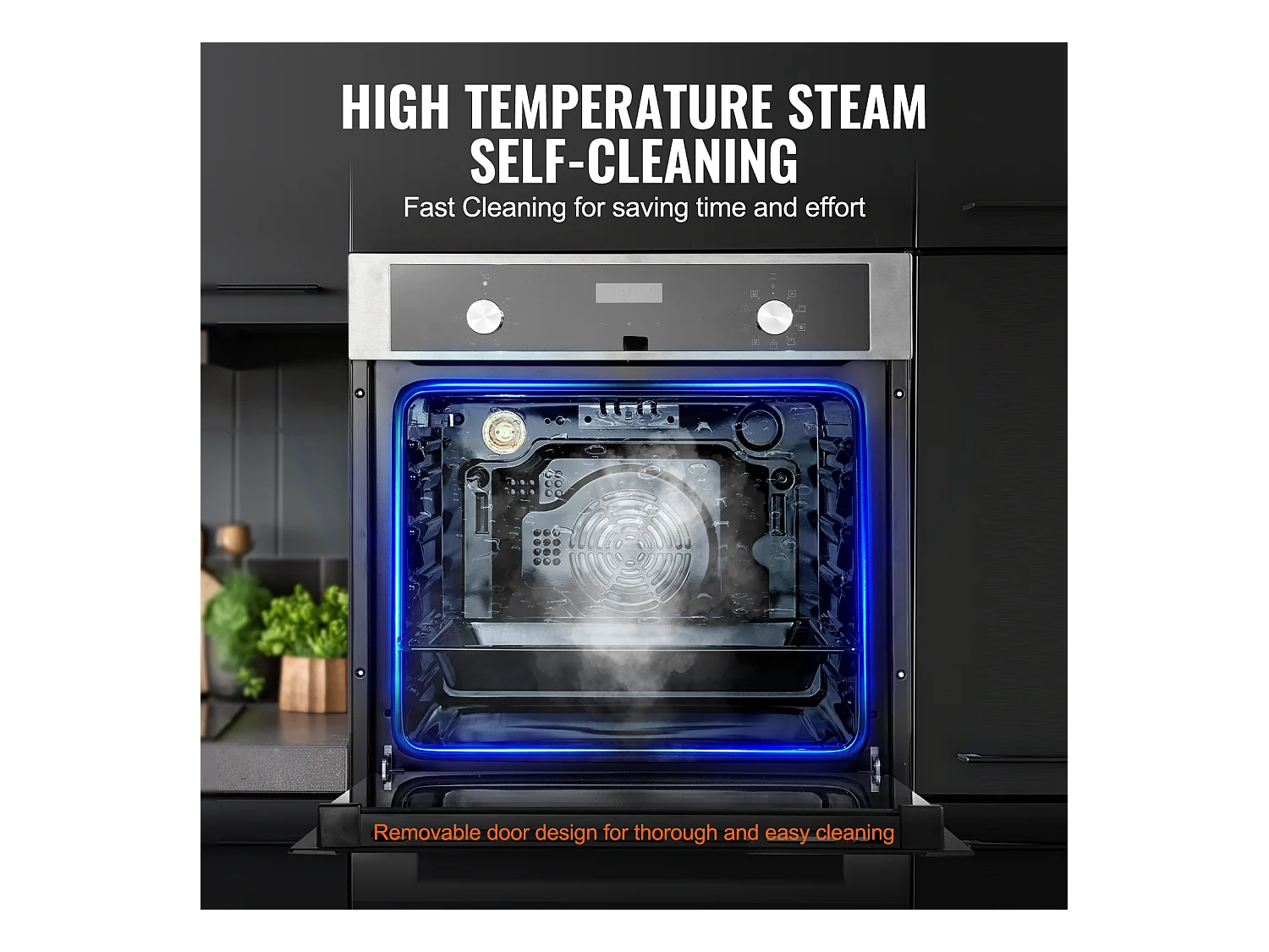 Four Mural Électrique Simple 59.5CM, 9 Fonctions Four Mural Encastrable de 76L, Chauffer Rapidement