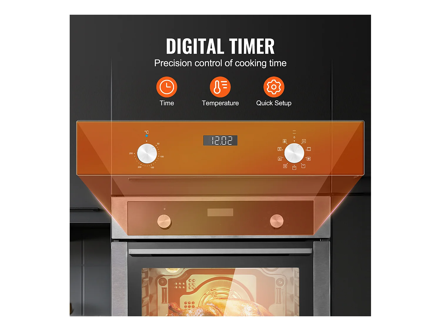 Four Mural Électrique Simple 59.5CM, 9 Fonctions Four Mural Encastrable de 76L, Chauffer Rapidement