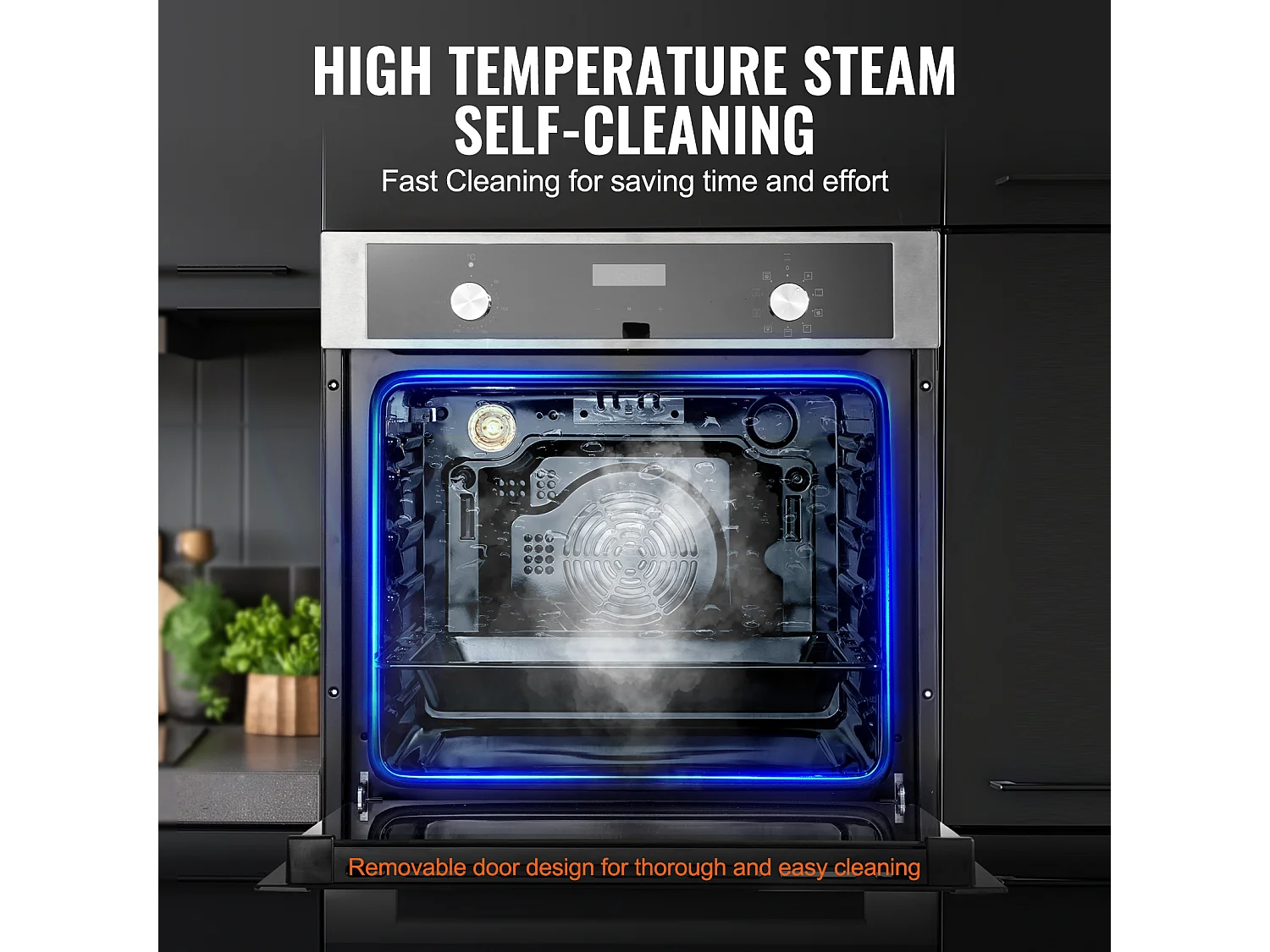 Four Mural Électrique Simple 59.5CM, 9 Fonctions Four Mural Encastrable de 76L, Chauffer Rapidement