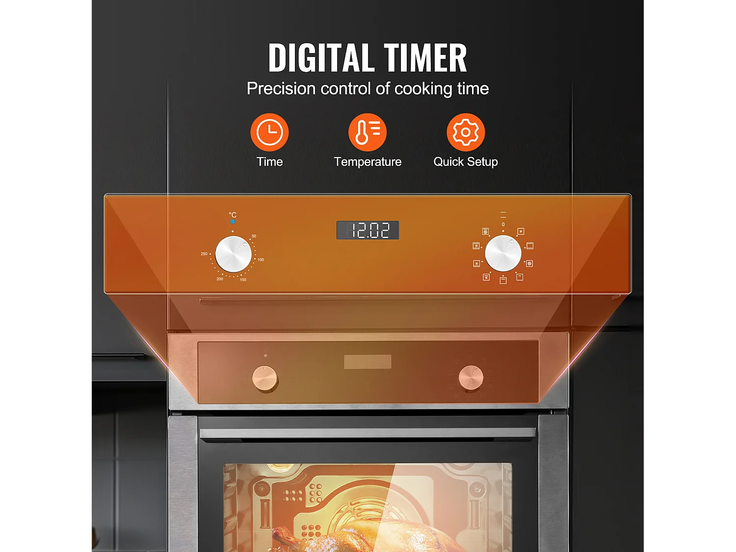 Four Mural Électrique Simple 59.5CM, 9 Fonctions Four Mural Encastrable de 76L, Chauffer Rapidement